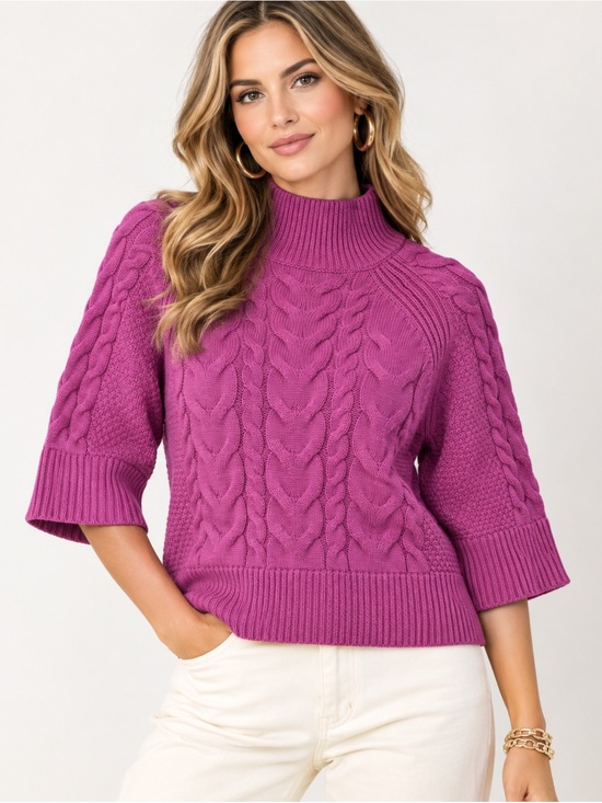 Banana Republic Sweaters - NWT Banana Republic Purple Cable Knit Wool Blend Mock Neck Sweater